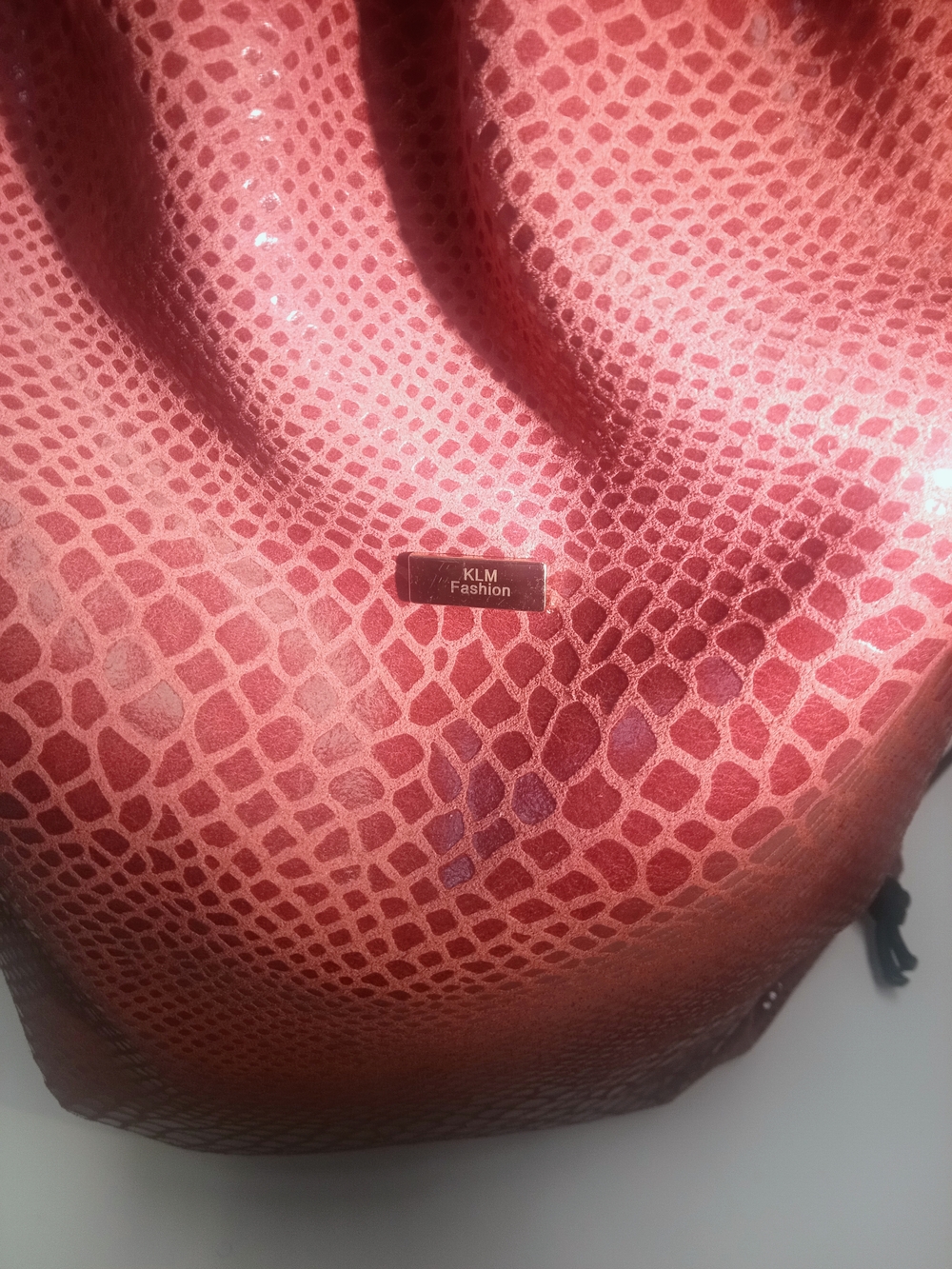KLM Fashion Snakeskin Textured Red Tote Backpack